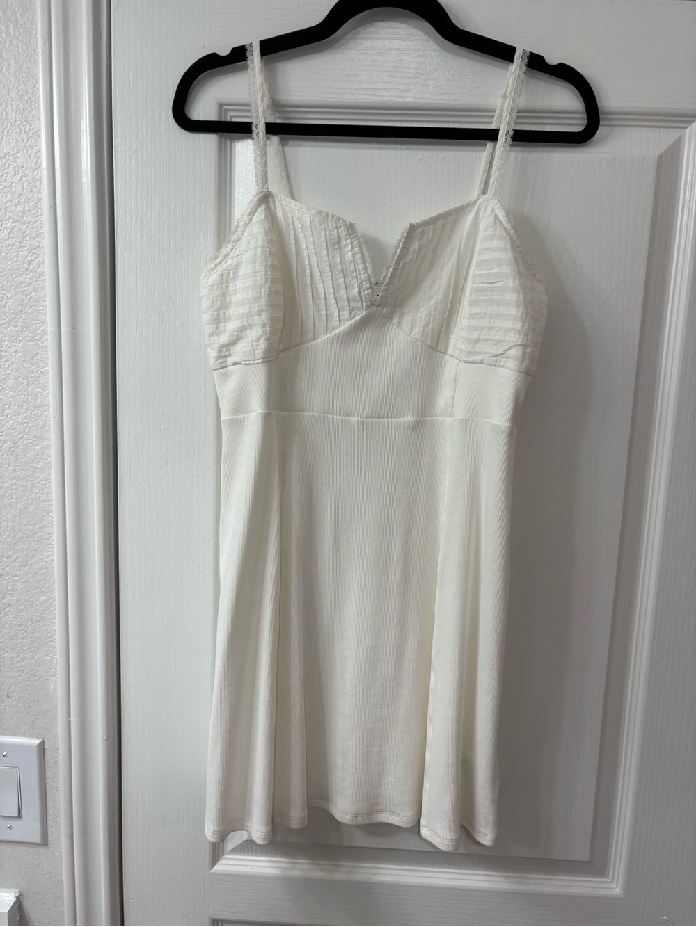 American Eagle Outfitters Cream Lace-Trim Cotton Dress